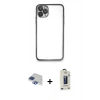 MARSİLYAN™- iPhone 11 Pro Max Kılıf Vadi Minimal - Siyah Bilvis Hayalet Cam Ekran Koruyucu + Pers Alüminyum Kamera Lens - LT