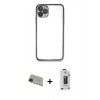 MARSİLYAN™- iPhone 11 Pro Max Kılıf Vadi Minimal - Siyah Bilvis Hayalet Cam Ekran Koruyucu + Rainbow Kamera Lens Koruma Cam - YL