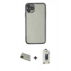 MARSİLYAN™- iPhone 11 Pro Max Kılıf Vadi Minimal - Siyah Bilvis Hayalet Cam Ekran Koruyucu + Rainbow Kamera Lens Koruma Cam - YL