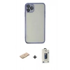 MARSİLYAN™- iPhone 11 Pro Max Kılıf Vadi Minimal - Siyah Bilvis Hayalet Cam Ekran Koruyucu + Renkli Kamera Lens Koruma Cam - SI