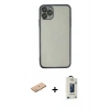 MARSİLYAN™- iPhone 11 Pro Max Kılıf Vadi Minimal - Siyah Bilvis Hayalet Cam Ekran Koruyucu + Renkli Kamera Lens Koruma Cam - PE