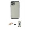 MARSİLYAN™- iPhone 11 Pro Max Kılıf Vadi Minimal - Siyah Bilvis Hayalet Cam Ekran Koruyucu + Renkli Kamera Lens Koruma Cam - SI