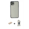 MARSİLYAN™- iPhone 11 Pro Max Kılıf Vadi Minimal - Siyah Bilvis Hayalet Cam Ekran Koruyucu + Renkli Kamera Lens Koruma Cam - MI