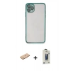 MARSİLYAN™- iPhone 11 Pro Max Kılıf Vadi Minimal - Siyah Bilvis Hayalet Cam Ekran Koruyucu + Renkli Kamera Lens Koruma Cam - PE