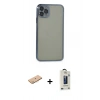 MARSİLYAN™- iPhone 11 Pro Max Kılıf Vadi Minimal - Siyah Bilvis Hayalet Cam Ekran Koruyucu + Renkli Kamera Lens Koruma Cam - PE