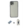 MARSİLYAN™- iPhone 11 Pro Max Kılıf Vadi Minimal - Siyah Bilvis Hayalet Cam Ekran Koruyucu + Shine Kamera Lens Koruma Cam - SABE