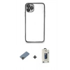 MARSİLYAN™- iPhone 11 Pro Max Kılıf Vadi Minimal - Siyah Bilvis Hayalet Cam Ekran Koruyucu + Shine Kamera Lens Koruma Cam - GD