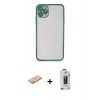 MARSİLYAN™- iPhone 11 Pro Max Kılıf Vadi Minimal - Siyah Bilvis Hayalet Cam Ekran Koruyucu + Renkli Kamera Lens Koruma Cam - TU