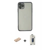 MARSİLYAN™- iPhone 11 Pro Max Kılıf Vadi Minimal - Siyah Bilvis Hayalet Cam Ekran Koruyucu + Renkli Kamera Lens Koruma Cam - TU
