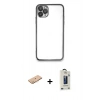 MARSİLYAN™- iPhone 11 Pro Max Kılıf Vadi Minimal - Siyah Bilvis Hayalet Cam Ekran Koruyucu + Renkli Kamera Lens Koruma Cam - TU
