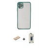 MARSİLYAN™- iPhone 11 Pro Max Kılıf Vadi Minimal - Siyah Bilvis Hayalet Cam Ekran Koruyucu + Renkli Kamera Lens Koruma Cam - YL