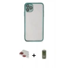 MARSİLYAN™- iPhone 11 Pro Max Kılıf Vadi Minimal - Siyah Joko Magic 5D Hayalet Cam + Kırmızı Pers Alüminyum Kamera Lens