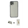MARSİLYAN™- iPhone 11 Pro Max Kılıf Vadi Minimal - Siyah Mat Seramik Nano Ekran Koruyucu + Rainbow Kamera Lens Koruma Cam - YL