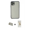 MARSİLYAN™- iPhone 11 Pro Max Kılıf Vadi Minimal - Siyah Mat Seramik Nano Ekran Koruyucu + Rainbow Kamera Lens Koruma Cam - GD