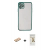 MARSİLYAN™- iPhone 11 Pro Max Kılıf Vadi Minimal - Siyah Mat Seramik Nano Ekran Koruyucu + Renkli Kamera Lens Koruma Cam - PE