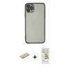 MARSİLYAN™- iPhone 11 Pro Max Kılıf Vadi Minimal - Siyah Mat Seramik Nano Ekran Koruyucu + Renkli Kamera Lens Koruma Cam - SI