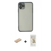 MARSİLYAN™- iPhone 11 Pro Max Kılıf Vadi Minimal - Siyah Mat Seramik Nano Ekran Koruyucu + Renkli Kamera Lens Koruma Cam - TU