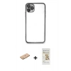 MARSİLYAN™- iPhone 11 Pro Max Kılıf Vadi Minimal - Siyah Mat Seramik Nano Ekran Koruyucu + Renkli Kamera Lens Koruma Cam - PE