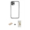 MARSİLYAN™- iPhone 11 Pro Max Kılıf Vadi Minimal - Siyah Mat Seramik Nano Ekran Koruyucu + Renkli Kamera Lens Koruma Cam - MI