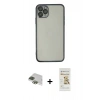 MARSİLYAN™- iPhone 11 Pro Max Kılıf Vadi Minimal - Siyah Mat Seramik Nano Ekran Koruyucu + Pers Alüminyum Kamera Lens - YL