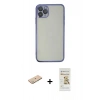 MARSİLYAN™- iPhone 11 Pro Max Kılıf Vadi Minimal - Siyah Mat Seramik Nano Ekran Koruyucu + Yeşil Renkli Kamera Lens Koruma Cam