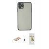 MARSİLYAN™- iPhone 11 Pro Max Kılıf Vadi Minimal - Siyah Mat Seramik Nano Ekran Koruyucu + Yeşil Renkli Kamera Lens Koruma Cam