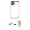MARSİLYAN™- iPhone 11 Pro Max Kılıf Vadi Minimal - Siyah Mat Seramik Nano Ekran Koruyucu + Yeşil Renkli Kamera Lens Koruma Cam
