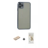MARSİLYAN™- iPhone 11 Pro Max Kılıf Vadi Minimal - Siyah Mat Seramik Nano Ekran Koruyucu + Yeşil Renkli Kamera Lens Koruma Cam