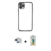 MARSİLYAN™- iPhone 11 Pro Max Kılıf Vadi Minimal - Siyah Polymer Nano Ekran Koruyucu + Lacivert Pers Alüminyum Kamera Lens