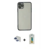 MARSİLYAN™- iPhone 11 Pro Max Kılıf Vadi Minimal - Siyah Polymer Nano Ekran Koruyucu + Lacivert Pers Alüminyum Kamera Lens