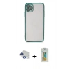 MARSİLYAN™- iPhone 11 Pro Max Kılıf Vadi Minimal - Siyah Polymer Nano Ekran Koruyucu + Lacivert Pers Alüminyum Kamera Lens