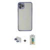 MARSİLYAN™- iPhone 11 Pro Max Kılıf Vadi Minimal - Siyah Polymer Nano Ekran Koruyucu + Lacivert Pers Alüminyum Kamera Lens