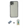 MARSİLYAN™- iPhone 11 Pro Max Kılıf Vadi Minimal - Siyah Polymer Nano Ekran Koruyucu + Pembe Shine Kamera Lens Koruma Cam