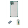 MARSİLYAN™- iPhone 11 Pro Max Kılıf Vadi Minimal - Siyah Polymer Nano Ekran Koruyucu + Pembe Shine Kamera Lens Koruma Cam