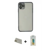 MARSİLYAN™- iPhone 11 Pro Max Kılıf Vadi Minimal - Siyah Polymer Nano Ekran Koruyucu + Rainbow Kamera Lens Koruma Cam - GD