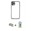 MARSİLYAN™- iPhone 11 Pro Max Kılıf Vadi Minimal - Siyah Polymer Nano Ekran Koruyucu + Rainbow Kamera Lens Koruma Cam - GD