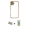 MARSİLYAN™- iPhone 11 Pro Max Kılıf Vadi Minimal - Siyah Polymer Nano Ekran Koruyucu + Rainbow Kamera Lens Koruma Cam - GD
