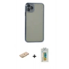 MARSİLYAN™- iPhone 11 Pro Max Kılıf Vadi Minimal - Siyah Polymer Nano Ekran Koruyucu + Renkli Kamera Lens Koruma Cam - SI