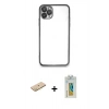 MARSİLYAN™- iPhone 11 Pro Max Kılıf Vadi Minimal - Siyah Polymer Nano Ekran Koruyucu + Renkli Kamera Lens Koruma Cam - SI