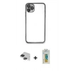 MARSİLYAN™- iPhone 11 Pro Max Kılıf Vadi Minimal - Siyah Polymer Nano Ekran Koruyucu + Pers Alüminyum Kamera Lens - SH