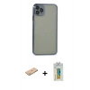 MARSİLYAN™- iPhone 11 Pro Max Kılıf Vadi Minimal - Siyah Polymer Nano Ekran Koruyucu + Turuncu Renkli Kamera Lens Koruma Cam