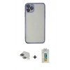 MARSİLYAN™- iPhone 11 Pro Max Kılıf Vadi Minimal - Siyah Polymer Nano Ekran Koruyucu + Pers Alüminyum Kamera Lens - YL