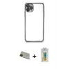 MARSİLYAN™- iPhone 11 Pro Max Kılıf Vadi Minimal - Siyah Polymer Nano Ekran Koruyucu + Yeşil Rainbow Kamera Lens Koruma Cam