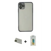MARSİLYAN™- iPhone 11 Pro Max Kılıf Vadi Minimal - Siyah Polymer Nano Ekran Koruyucu + Yeşil Rainbow Kamera Lens Koruma Cam