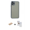 MARSİLYAN™- iPhone 11 Pro Max Kılıf Vadi Minimal - Siyah Seramik Nano Ekran Koruyucu + Renkli Kamera Lens Koruma Cam - PE