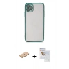 MARSİLYAN™- iPhone 11 Pro Max Kılıf Vadi Minimal - Siyah Seramik Nano Ekran Koruyucu + Renkli Kamera Lens Koruma Cam - PE