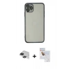 MARSİLYAN™- iPhone 11 Pro Max Kılıf Vadi Minimal - Siyah Seramik Nano Ekran Koruyucu + Pers Alüminyum Kamera Lens - SH