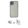 MARSİLYAN™- iPhone 11 Pro Max Kılıf Vadi Minimal - Siyah Seramik Nano Ekran Koruyucu + Pers Alüminyum Kamera Lens - KI