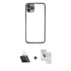 MARSİLYAN™- iPhone 11 Pro Max Kılıf Vadi Minimal - Siyah Seramik Nano Ekran Koruyucu + Kamera Lens Koruma Cam - SF
