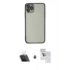 MARSİLYAN™- iPhone 11 Pro Max Kılıf Vadi Minimal - Siyah Seramik Nano Ekran Koruyucu + Kamera Lens Koruma Cam - SF